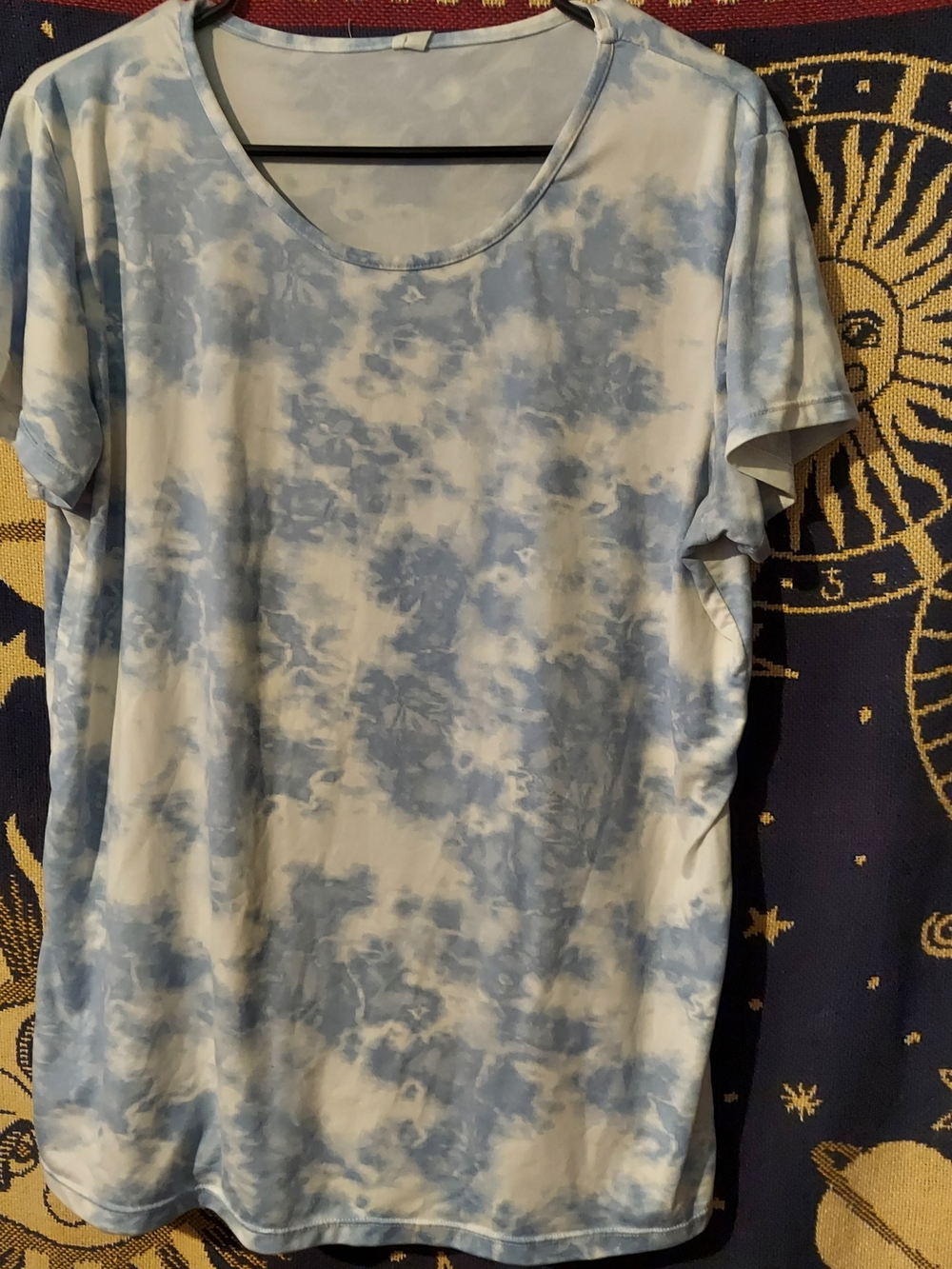 Casual Women's Blue Tie-Dye Short Sleeve Top